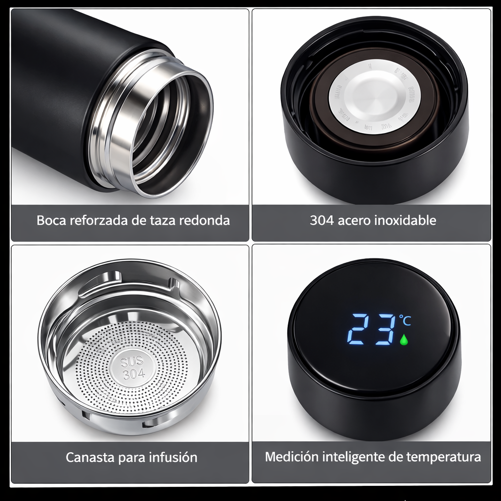 Termo con pantalla Digital LED 500 ml Negro